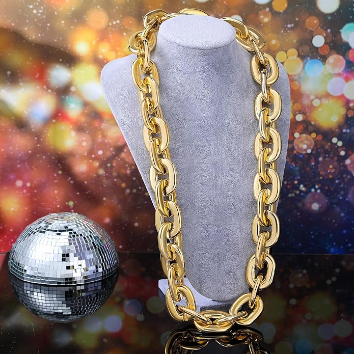 Remuuly Plastic Chain Necklace Chunky Big Fake Necklace Hip Hop Rapper Giant Turnover Chain Costume for Halloween
