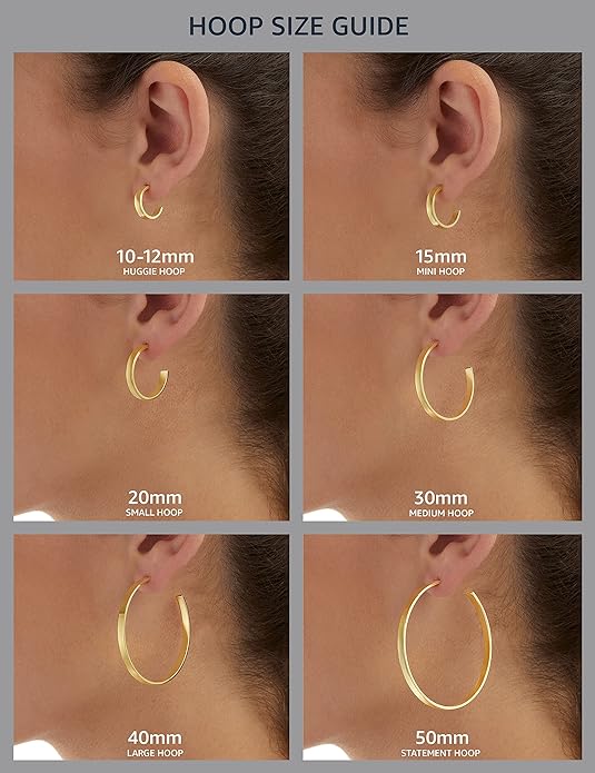 Amazon Essentials Gold Plated or Stainless Steel Flattened Hoop Earrings