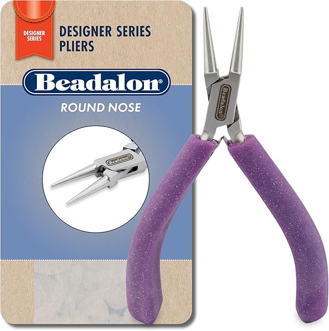 Beadalon Designer Series Glimmer Round Nose Pliers, Lavender Speckle Vinyl-Free Grips, Stainless Steel, Box Joint, Double Leaf Springs, 4.75 in