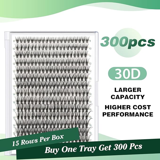 Lash Clusters 300pcs Individual Lashes 30D 0.07D Curl 9-18MIX DIY Eyelash Extension KEYYOU Large Tray Volume Soft&Natural Cluster Lashes(30D-0.07D,9-18MIX）