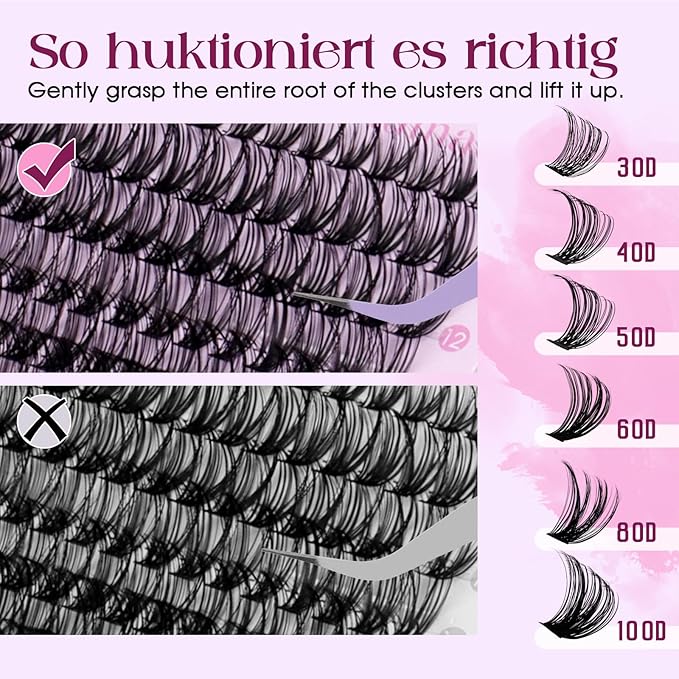 Lash Clusters 30D+40D+50D+60D+80D+100D Wispy Individual Lashes C-Curly Volume Lash Extensions 10-16mm Natural DIY Cluster Lashes for Beginners