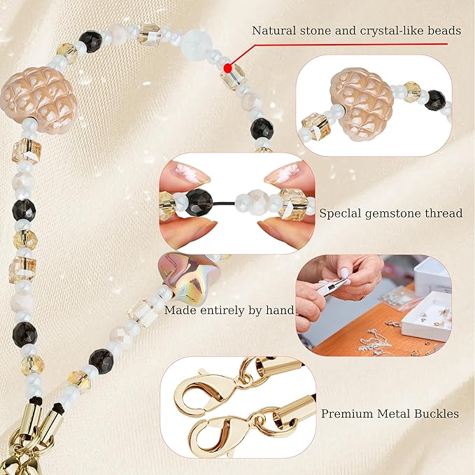 Marble Beaded Phone Wrist Strap,Detachable Phone Bracelet Strap with Tether Tab,Hands-Free Wristlet Strap (Khaki)