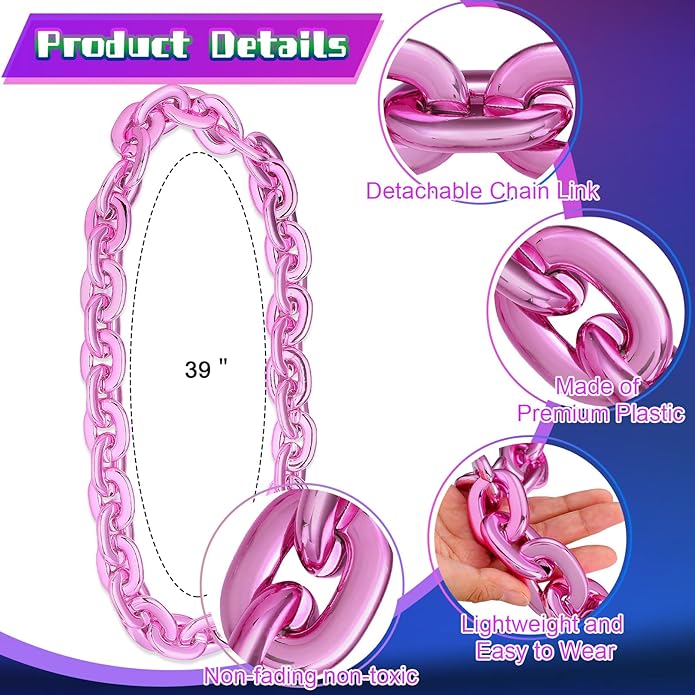 Remuuly Plastic Chain Necklace Chunky Big Fake Necklace Hip Hop Rapper Giant Turnover Chain Costume for Halloween