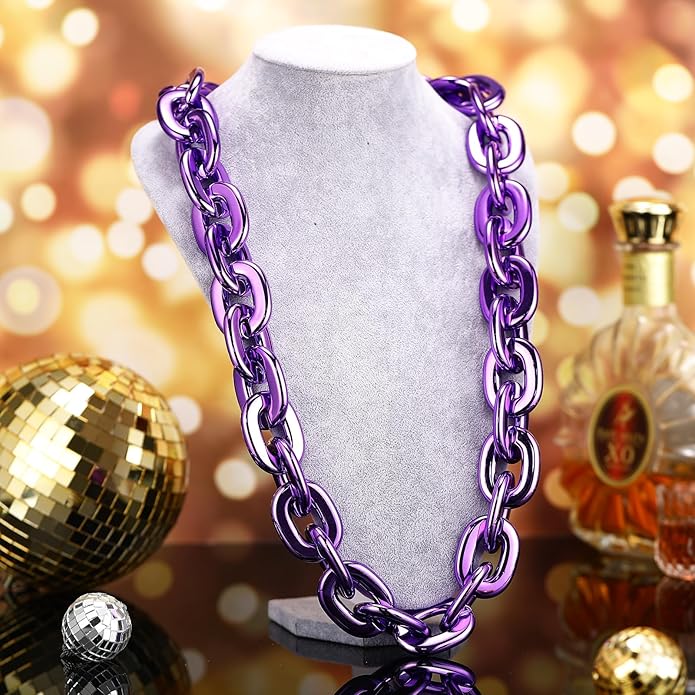 Remuuly Plastic Chain Necklace Chunky Big Fake Necklace Hip Hop Rapper Giant Turnover Chain Costume for Halloween