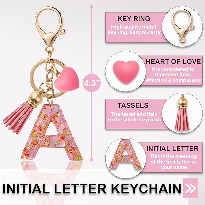 Alphabet Initial Letter Keychain Cute Heart Resin - Letter Keychain for Backpack Charms - Initial Keychains for Women