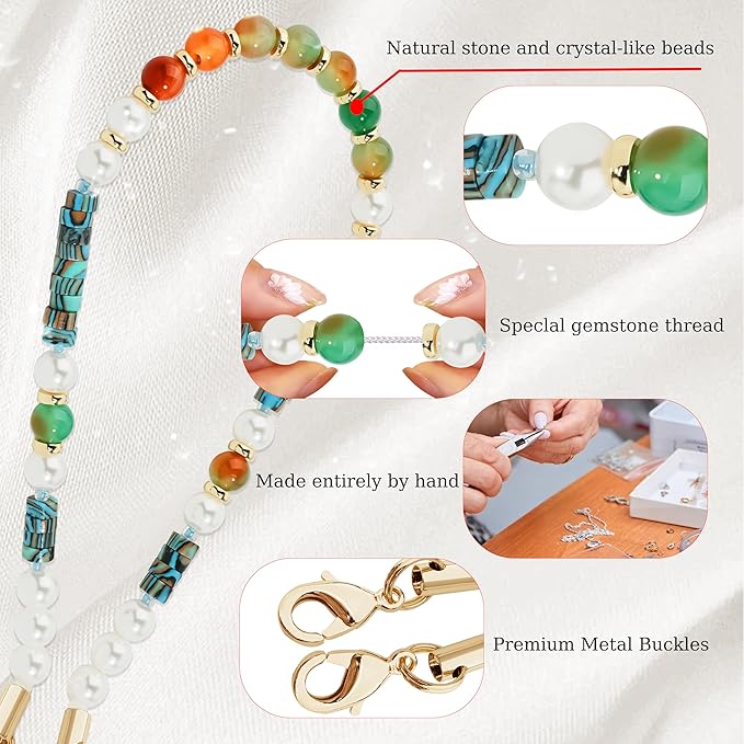 Marble Beaded Phone Wrist Strap,Detachable Phone Bracelet Strap with Tether Tab,Hands-Free Wristlet Strap (Light Green Peacock Agate)