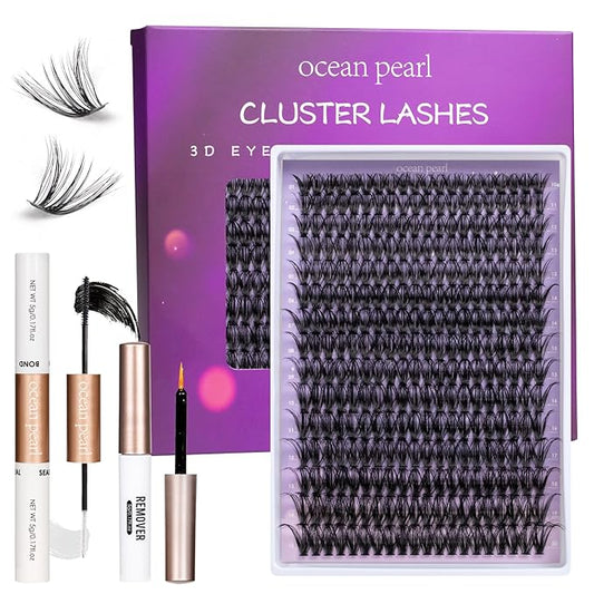 Ocean Pearl Lash Clusters 10-20mm 50D 300PCS Eyelash Extension Kit DIY Lash Extension Kit Natural Lashes Clusters Individual Lashes Soft Eyelashes with Lash Bond+Seal+Remover+Tweezer-50D