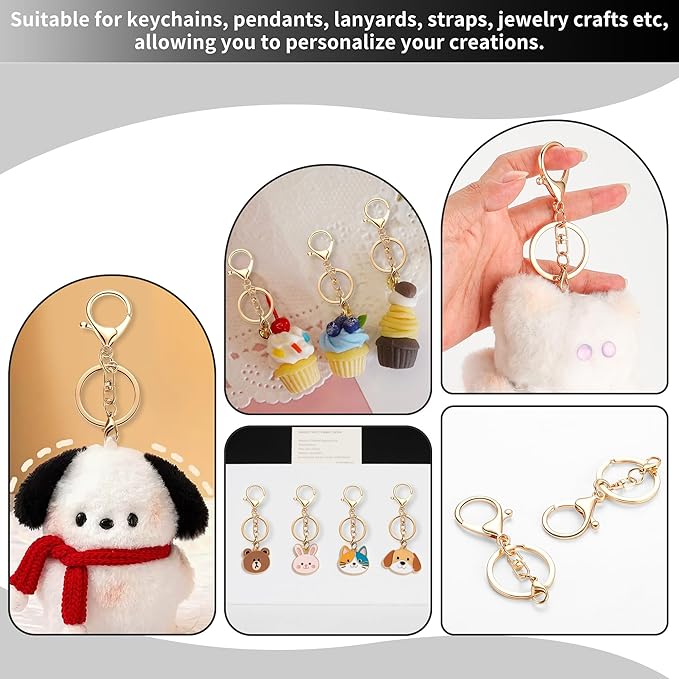 10 Pack a Set Metal Lobster Claw Clasps and Key Rings, Key Chain Accessories, Keychain Making kit for Keys, Art Crafts, Jewelry Making, Light Gold
