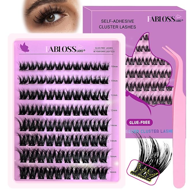 Self Adhesive Eyelashes 80Pcs Self Adhesive Eyelash Clusters Thick-Volume Press On Lashes Pre-Glued Glueless Lashes Clusters No Remover No Residue with Tweezers(10-16mm)