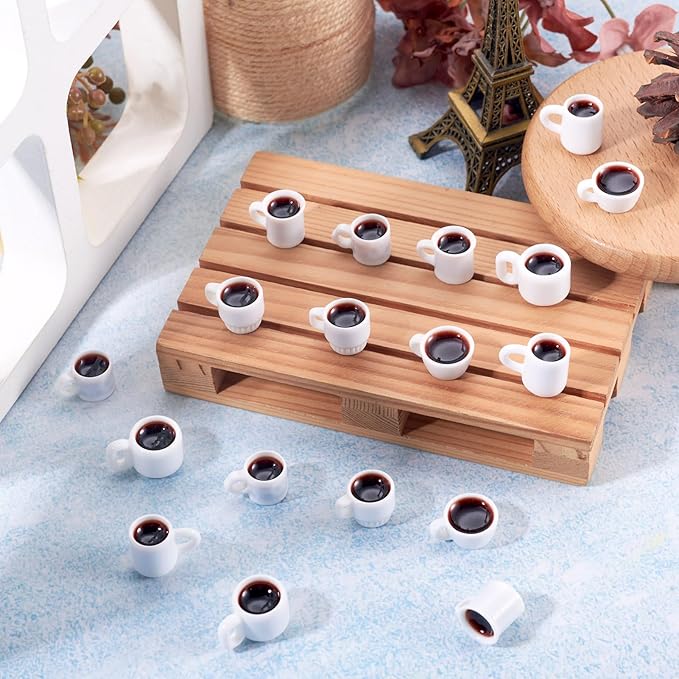 Beadthoven 24Pcs Min Resin Coffee Cups Miniature Food for Dollhouse Mini Drinks Cups Kitchen Accessories Sets Coffee Mug Figures for Micro Landscape Party Decor Keychain Earrings DIY Jewelry Making