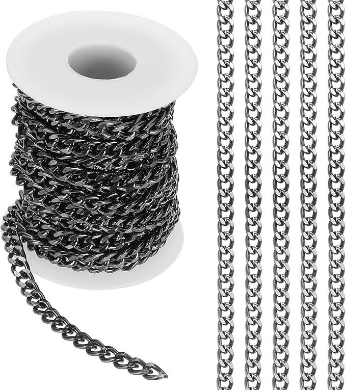PATIKIL 16.4Ft Aluminium Curb Chains Twisted Links, 8x6mm Curb Chain Spool Jewelry Making Chains Craft Chain for Necklace Bracelet Earring, Black