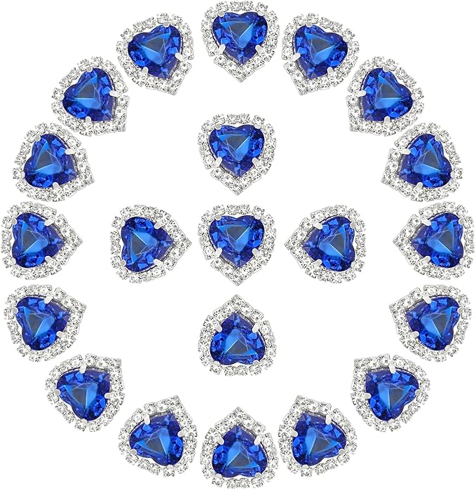 PATIKIL 30PCS Heart Rhinestones, Sew on Rhinestones Buttons Crystal Heart Nail Charm Embellishment Flatback Diamond for Sewing DIY Clothing Wedding, Dark Blue