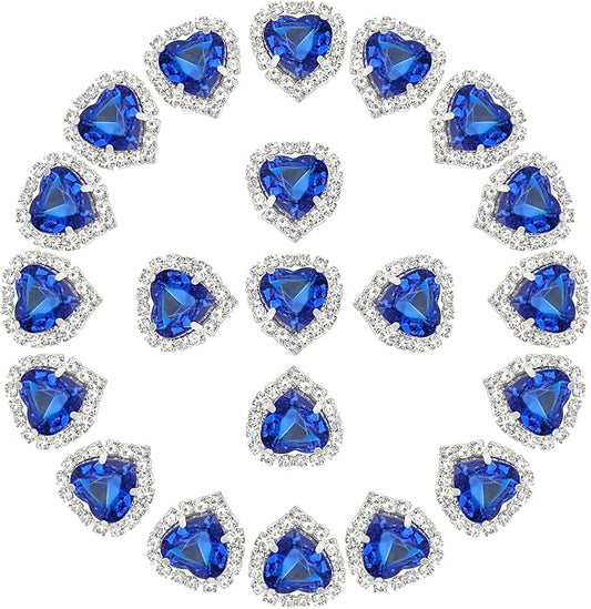PATIKIL 30PCS Heart Rhinestones, Sew on Rhinestones Buttons Crystal Heart Nail Charm Embellishment Flatback Diamond for Sewing DIY Clothing Wedding, Dark Blue