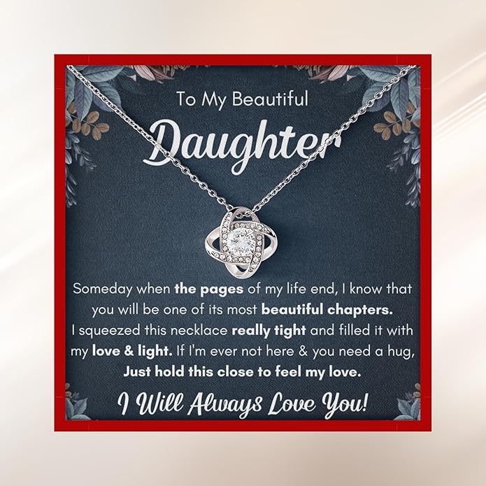 To My Beautiful Daughter Necklace from Mom & Dad | Cubic Zirconia Pendant with Heartfelt Message Card & Gift Box | Daughter Birthday, Graduation, Christmas Jewelry Gift from Parents