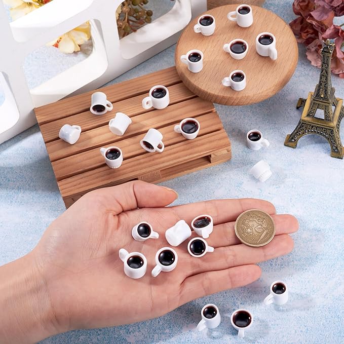 Beadthoven 24Pcs Min Resin Coffee Cups Miniature Food for Dollhouse Mini Drinks Cups Kitchen Accessories Sets Coffee Mug Figures for Micro Landscape Party Decor Keychain Earrings DIY Jewelry Making
