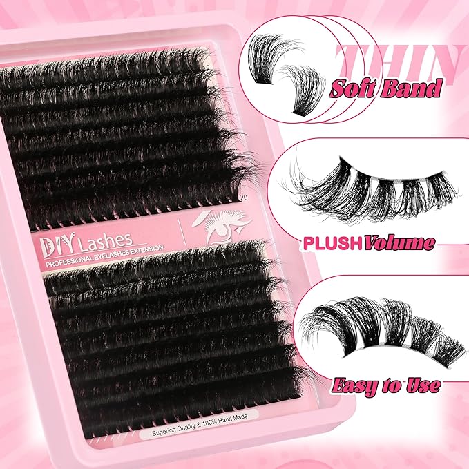 Lash Clusters Volume Eyelashes 280 Pcs Individual Eye lash Clusters 60+80D Cluster Lashes Wispy volume Lash Clusters D curl Makeup at Home - DIY Eyelash Clusters Extension Kit (12-20MM) Mix