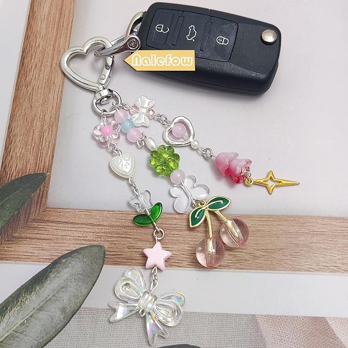 Keychain Bag Accessories Cute Cherry Strawberry Flower Keychains Accessories Decor for Keys Bags Purses Gift