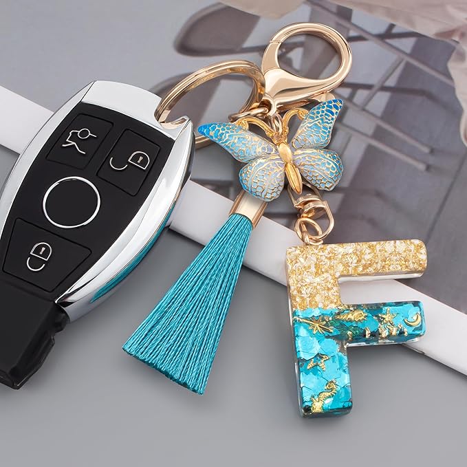 Suweibuke Cute Pink Key Chains for Women Girls, Initial Letter Keychains with Tassel, Charms for Key Purse Handbags Backpacks