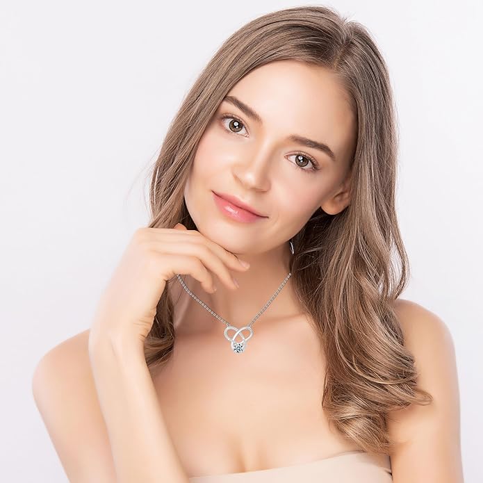 Yuelove Infinity Necklace for Women, 925 Sterling Silver Heart Necklace with 5A Zircon, White Gold Plated Adjustable Chain, Gift for Valentine's Day, Birthday, Anniversary for Wife, Girlfriend, Mom