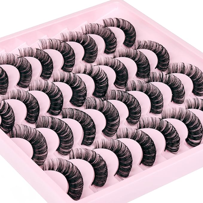 JIMIRE Russian Strip Volume Eyelashes DD Curl Wispy Fluffy False Eyelashes Look Like Lash Extensions Natural Lashes Pack 16 Pairs