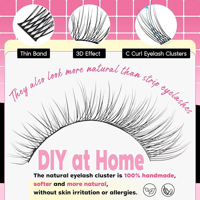 FANXITON Lash Clusters Kit Wispy Lashes Clusters Kit Natural C Lash Extensions Kit 280 Pcs Eyelash Clusters Kit with Lash Bond and Seal Tweezers Individual Lashes Kit