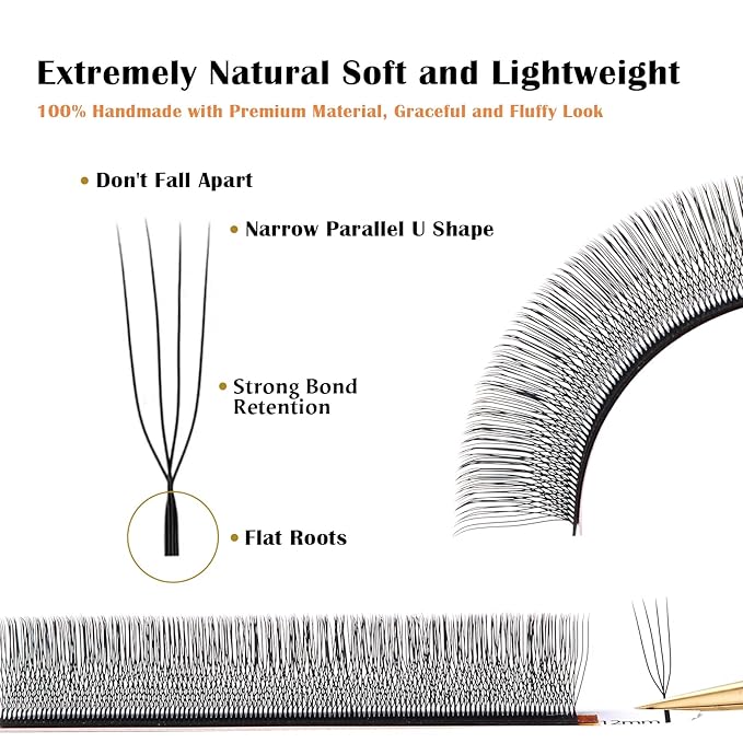 DeceMars 4D U Shaped Eyelash Extensions Supplies Easy Fans Russian Volume Crisscross Eyelashes Natural Soft YY Lash Extensions Handwoven Mesh Wispy Clusters Matte Black-0.07mm-L+ Curl-8-12mm Mix