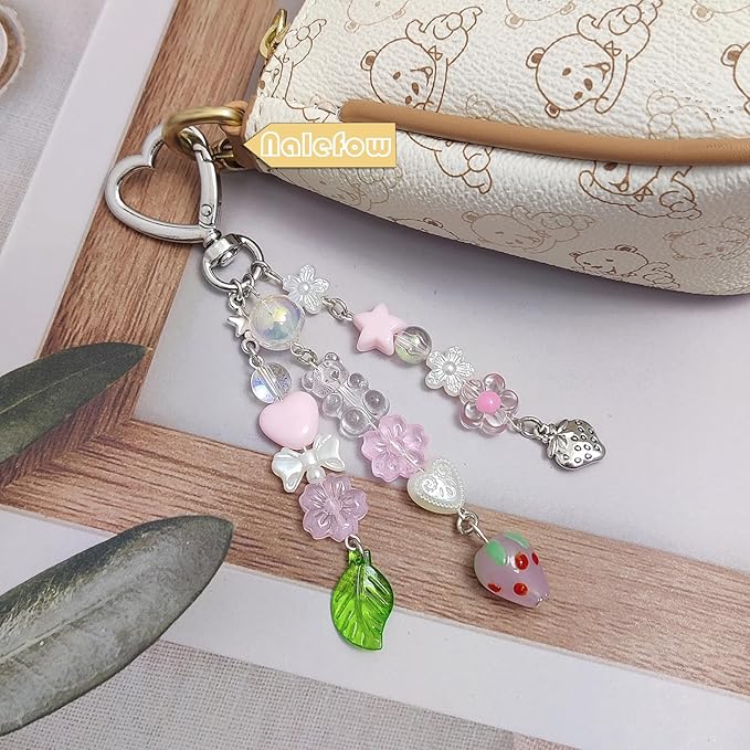 Keychain Bag Accessories Cute Cherry Strawberry Flower Keychains Accessories Decor for Keys Bags Purses Gift