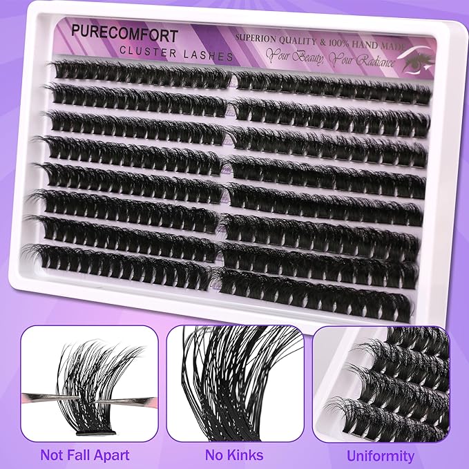DIY Lash Extension Kit, 232 Cluster Lashes 2 Densities (100P/150P) 10-18mm Mixed Length, Knot-Free Handmade Lashes with Bond/Seal Glue, Remover & Tweezers, Beginner-Friendly for Daily & Party Looks