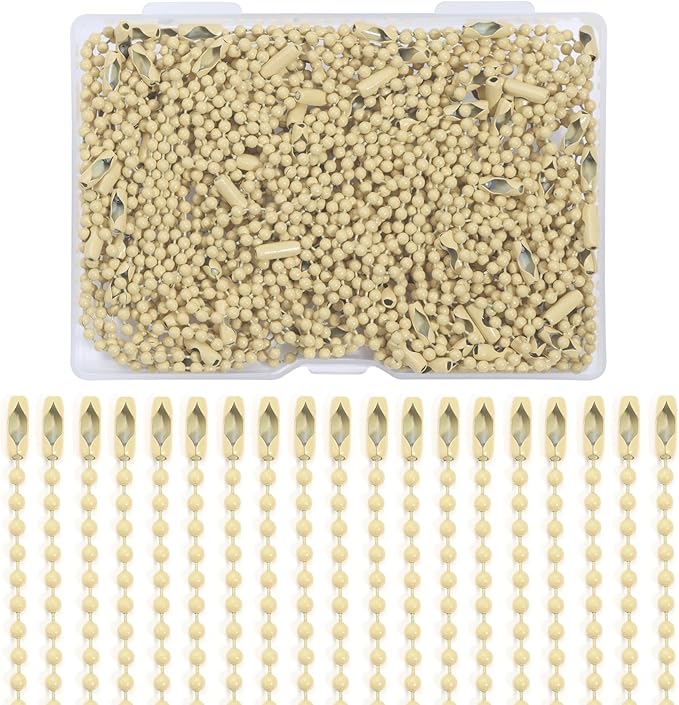 Lemonkey 100Pcs Ball Beads Chains Bulk,Cream Meta Keychains Ringsl,4 Inch Dog Tag Metal Small Chains with Connectors for Hanging Decoration