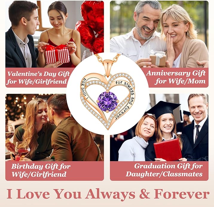 CDE Forever Love Heart Necklaces for Women, Wedding Anniversary, Birthday Mothers Day Christmas Day Gifts for Mom, Mother, Wife, friend, S925 Silver Jewelry with Birthstone Pendant