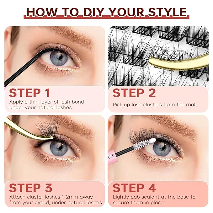 JOLIETIFY Lash Extension Kit, Natural Look, Wispy Faux Mink 8-16mm DIY Cluster Lashes, Soft & Fluffy, Reusable Individual Lashes with Waterproof Bond & Seal, Tweezers & Remover, Easy to Apply