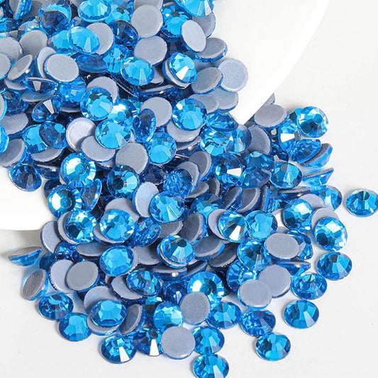 Beadsland Hotfix Rhinestones, 2880pcs Flatback Crystal Rhinestones for Crafts Clothes DIY Decorations, Capri Blue, SS8, 2.3-2.5mm