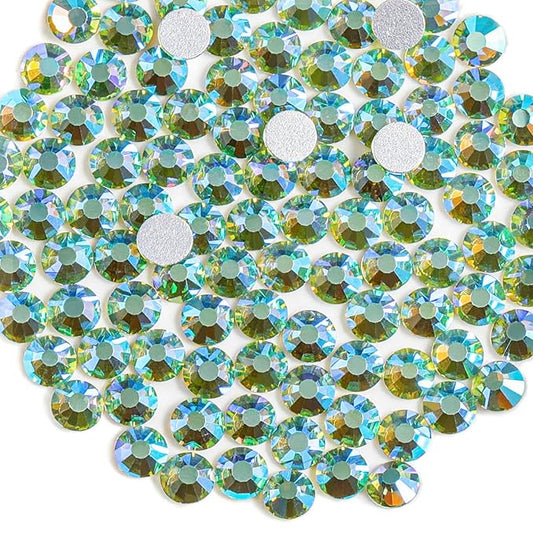 Beadsland 2880pcs Flat Back Crystal Rhinestones Round Gems for Nail Art and Craft Glue Fix,Peridot AB,SS4,1.5-1.7mm