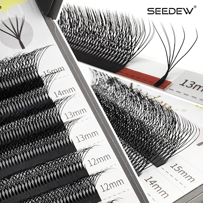 SEEDEW Double Tips 5D Lash Extensions, 0.07mm D Curl MIX8-15mm 12 Rows/Tray, W Shape 5D ww, 5D-Double Tips, PBT Volume Eyelash Grafting for Lash Tech, Artist, Beauty Salon(5DD-Black-0.07-D-MIX8-15mm)