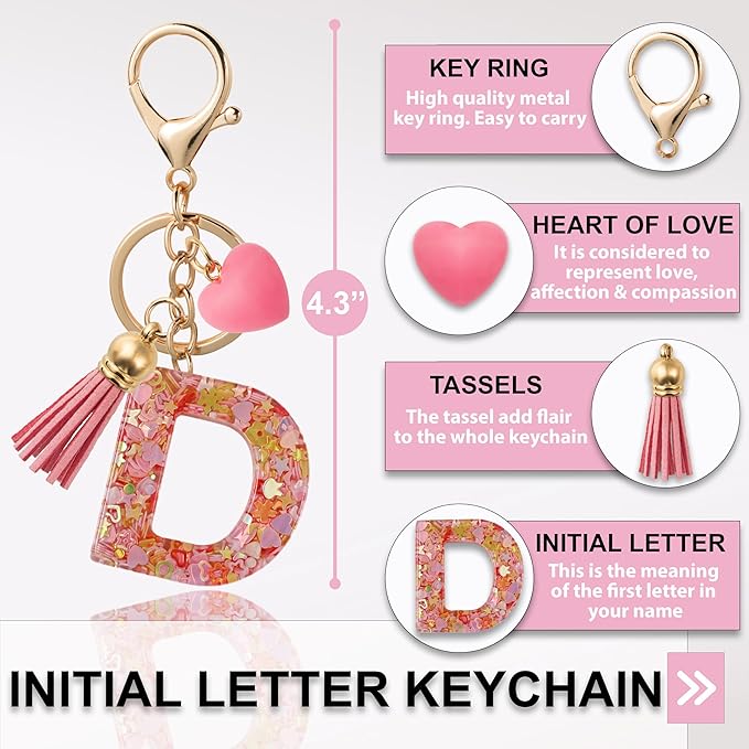 Alphabet Initial Letter Keychain Cute Heart Resin - Letter Keychain for Backpack Charms - Initial Keychains for Women