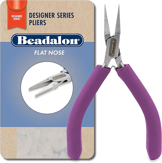 Beadalon Designer Series Flat Nose Pliers, Purple Vinyl-Free Grips, Stainless Steel, Box Joint, Double Leaf Springs, 4.75 in