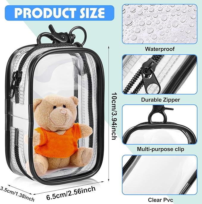 Harloon 6 Pcs Clear Figure Display Bags with Keychain for Doll 3.94 x 2.56 Inch Small Zipper Clear Pouch Keychain Display Case Portable Hanging Blind Bags Doll Storage Box Gift for Friend(Rectangular)