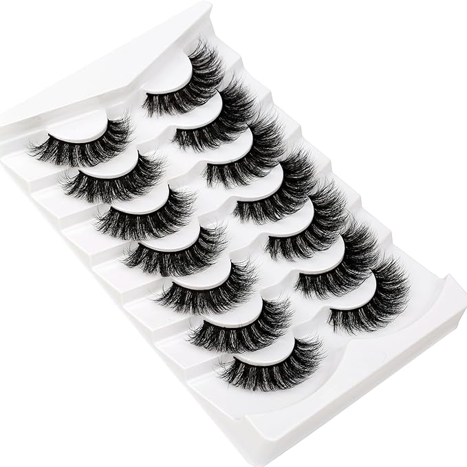 Pooplunch False Eyelash Volume Cat Eye Lashes D Curly Fluffy Lashes Wispy 8D Natural Soft Faux Mink Fake Eyelash Strips 7 Pairs Pack