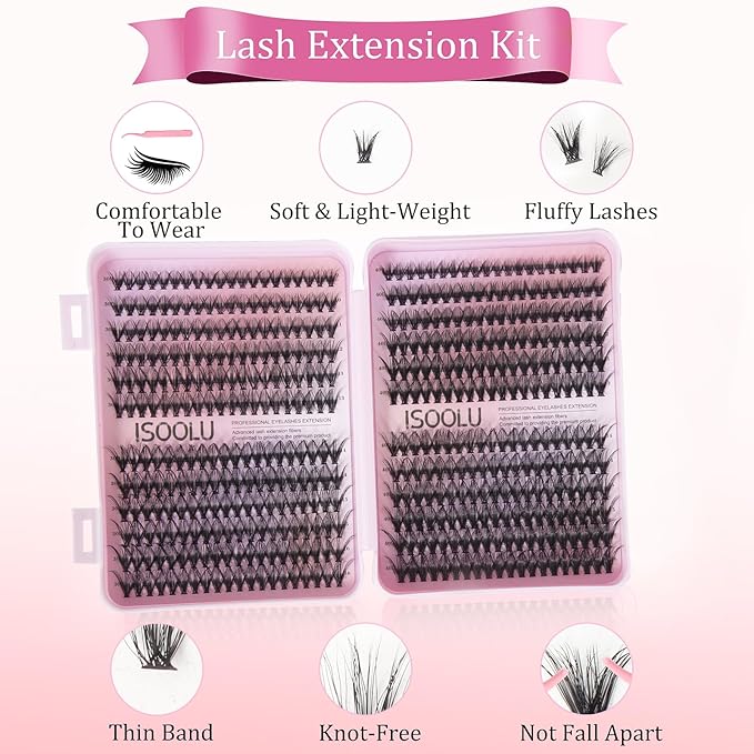 ISOOLU Fairy Lash Clusters Manga Individual Lashes C Curl Wispy Eyelash Clusters WideSpan Eyelash Extension Kit with Lash Bond and Seal Wet-Look Spiky Cluster Lashes (30D+40D 9-16mm D 0.07)