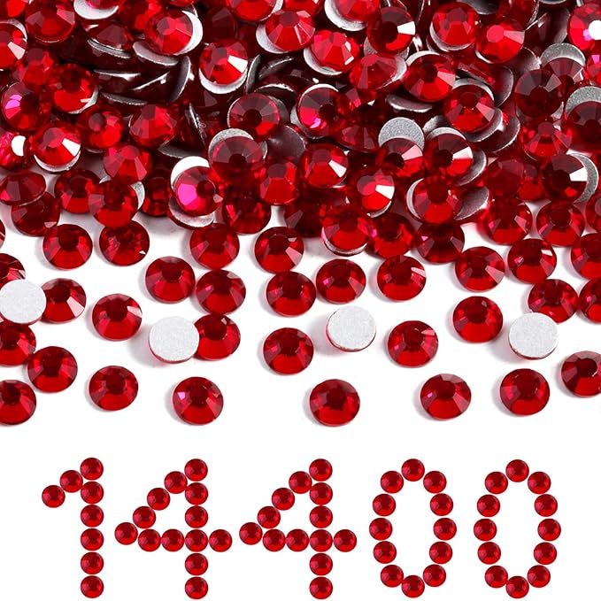 Beadsland Flatback Rhinestones Bulk, 14400pcs Red Rhinestones for Nails Crafts Clothes DIY Decoration, Siam, SS10, 2.7-2.9mm
