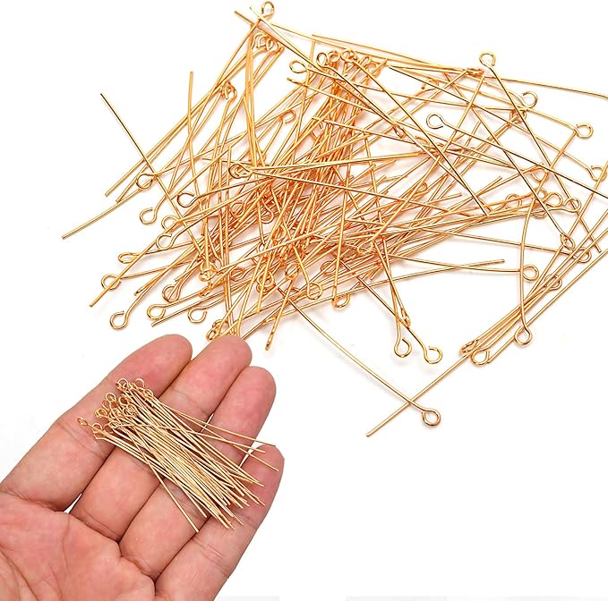 100pcs 18K Gold Filled Eye Pins Non Tarnish Craft Earring Bracelet Jewelry Making Accessories Supplies (50mm (1.96in), Gold-Eye Pin)