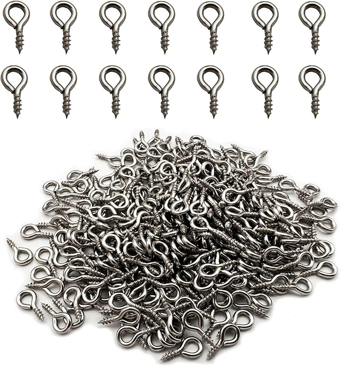 600 Pcs (304) Stainless Steel Small Screw Eye Pin 4mm x 8mm Eyelet Hook for Jewelry Tiny Screws Hooks Ring