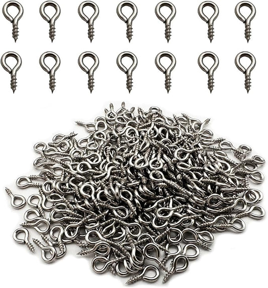 600 Pcs (304) Stainless Steel Small Screw Eye Pin 4mm x 8mm Eyelet Hook for Jewelry Tiny Screws Hooks Ring
