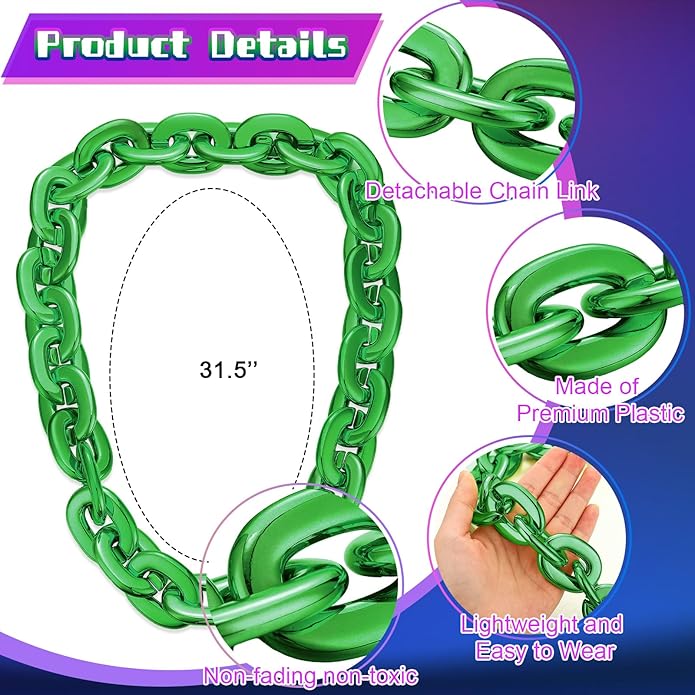 Remuuly Plastic Chain Necklace Chunky Big Fake Necklace Hip Hop Rapper Giant Turnover Chain Costume for Halloween