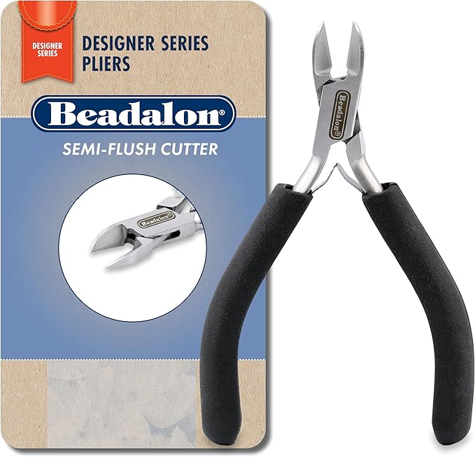 Beadalon Designer Series Semi-Flush Cutter, Black Vinyl-Free Grips, Stainless Steel, Box Joint, Double Leaf Springs, 4.75 in