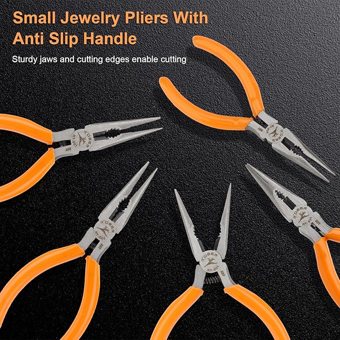 Rongon 5" Needle Nose Pliers for Jewelry Making, 5Pcs Small Needle Nose Pliers Set High Carbon Steel, Mini Long Nose Pliers with Wire Cutter for Home, Fishing, Jewelry, Crafts（5Pcs）