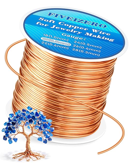 FIVEIZERO 82ft 20 Gauge Copper Wire for Jewelry Making, Pure Dead Soft Bare Copper Wire for Electroculture Gardening, Crafting, Beading, Sculpting