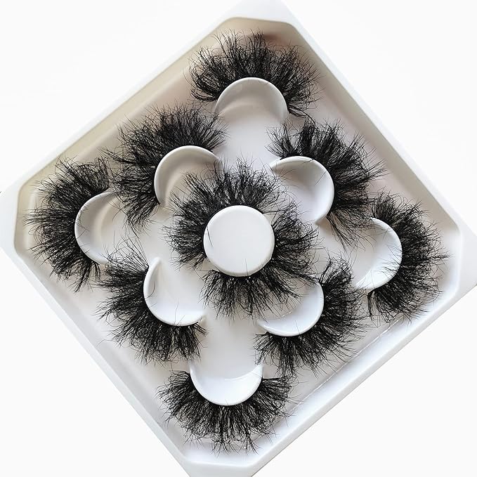 Pooplunch False Eyelashes 25MM Volume Dramatic Faux Mink Lashes 5 Pairs Long Thick Messy Crossed Fake Eye Lashes Strips Pack