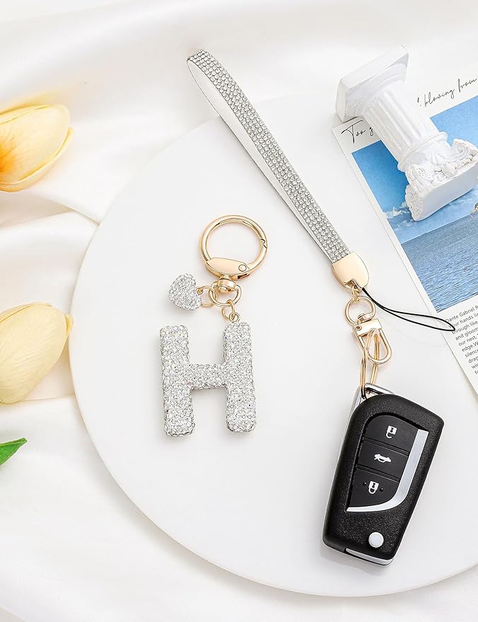 Initial Keychain for Women Girls,Bling Letter Key chain Initial with Heart,Pink Keychain Charms for Backpack Handbag