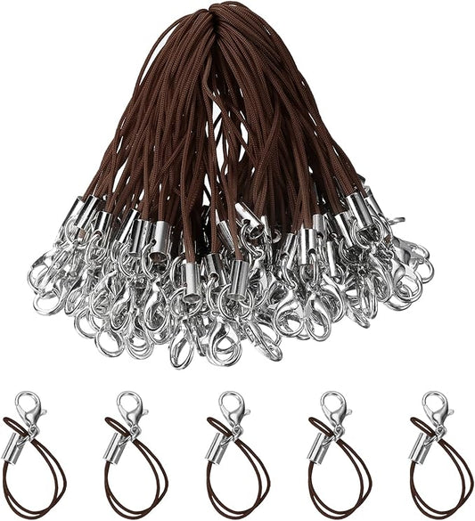 HARFINGTON 100Pcs Clasp Cords Clasp Strap Lanyard Charm Short Finger Rope with Lobster Clasp for Cellphone Cases Keychain DIY Jewelry Making, Coffee